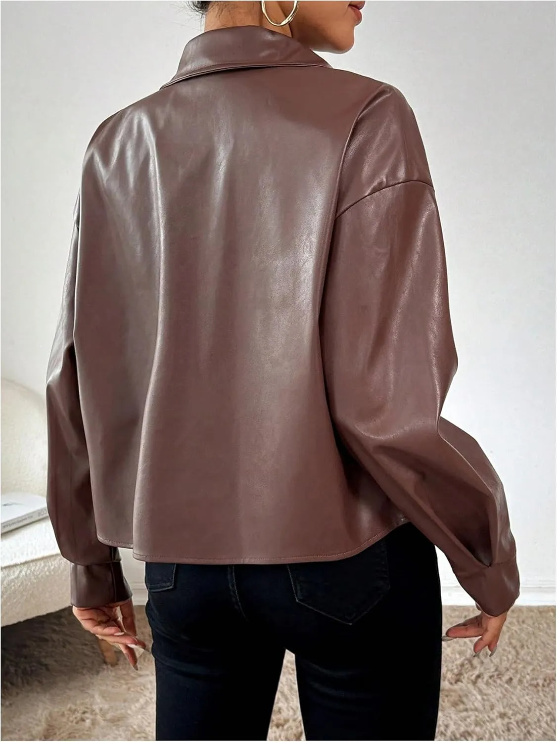 Milumia Women's Pu Leather Long Sleeve Jacket Button Front Motorcycle Coats