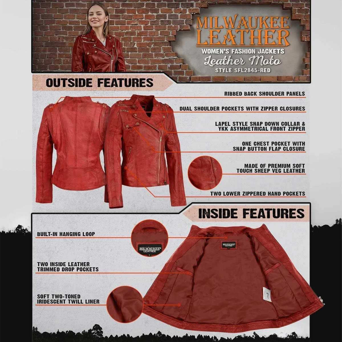 Milwaukee Leather Women's Maiden Aqua Premium Sheepskin Motorcycle Fashion Leather Jacket with Studs SFL2840