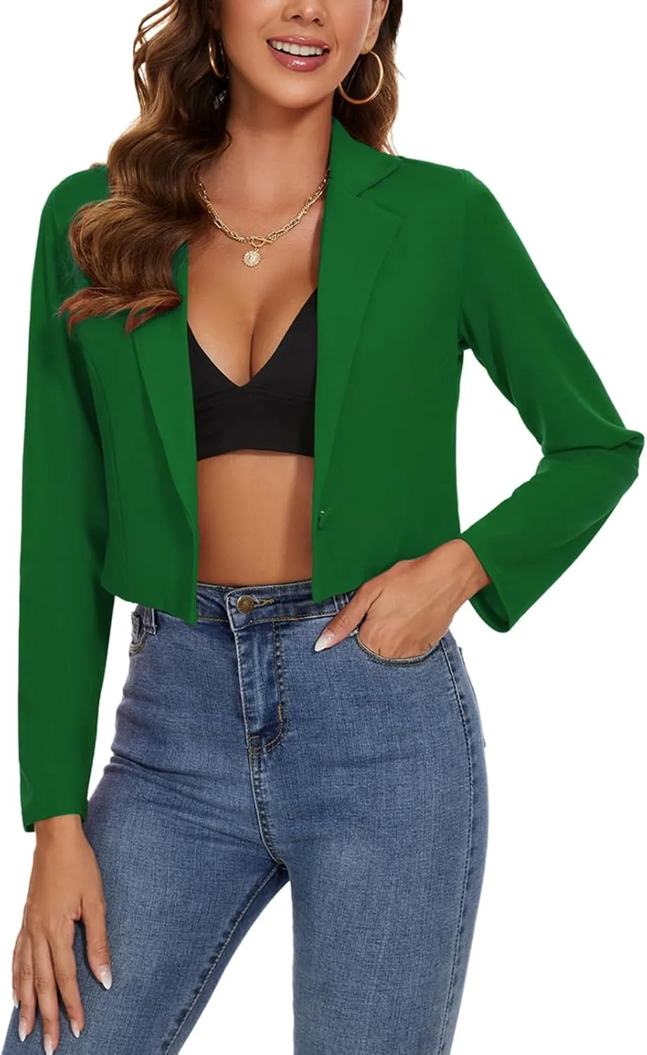 MINTLIMIT Women's Cropped Blazer Long Sleeve Notched Lapel Button Jackets Blazer Casual Work Office Cardigan Suit Jacket