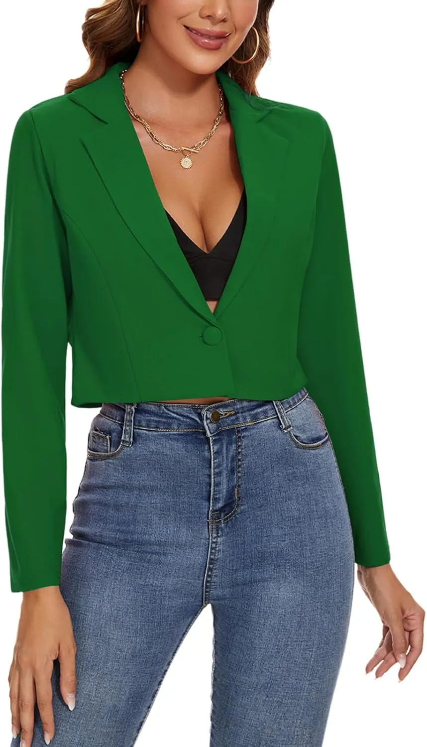 MINTLIMIT Women's Cropped Blazer Long Sleeve Notched Lapel Button Jackets Blazer Casual Work Office Cardigan Suit Jacket