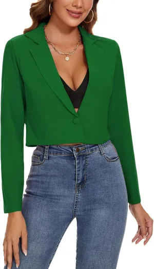MINTLIMIT Women's Cropped Blazer Long Sleeve Notched Lapel Button Jackets Blazer Casual Work Office Cardigan Suit Jacket