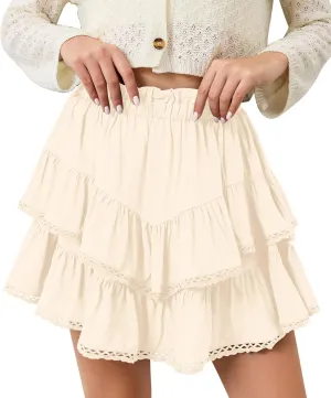 MISSACTIVER Womens Flowy Ruffle Tiered Shorts Elastic High Waist Pleated Mini Skirt Boho Crochet Skort