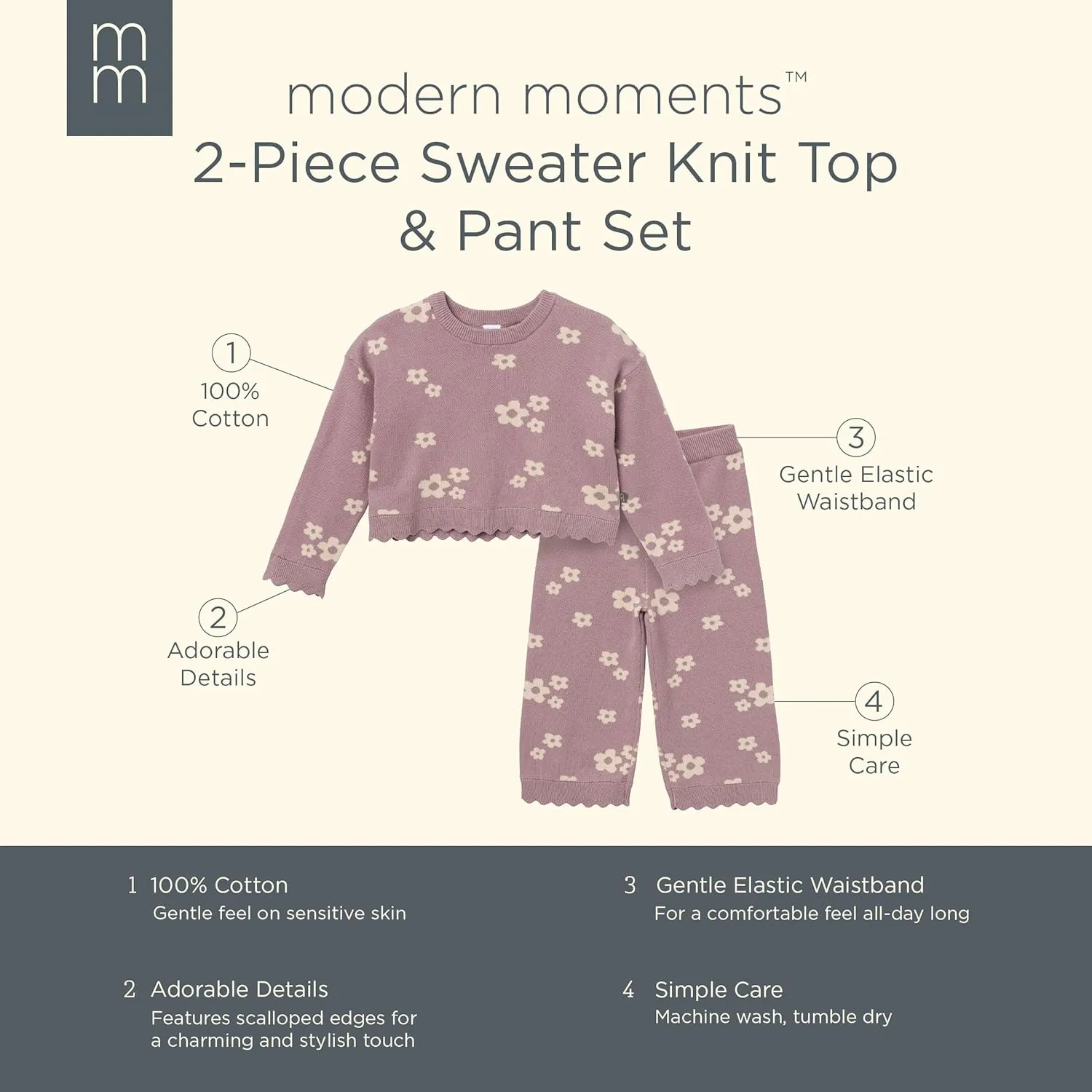 Modern Moments by Gerber Girls' Baby and Toddler Jacquard 2-piece Sweater Set