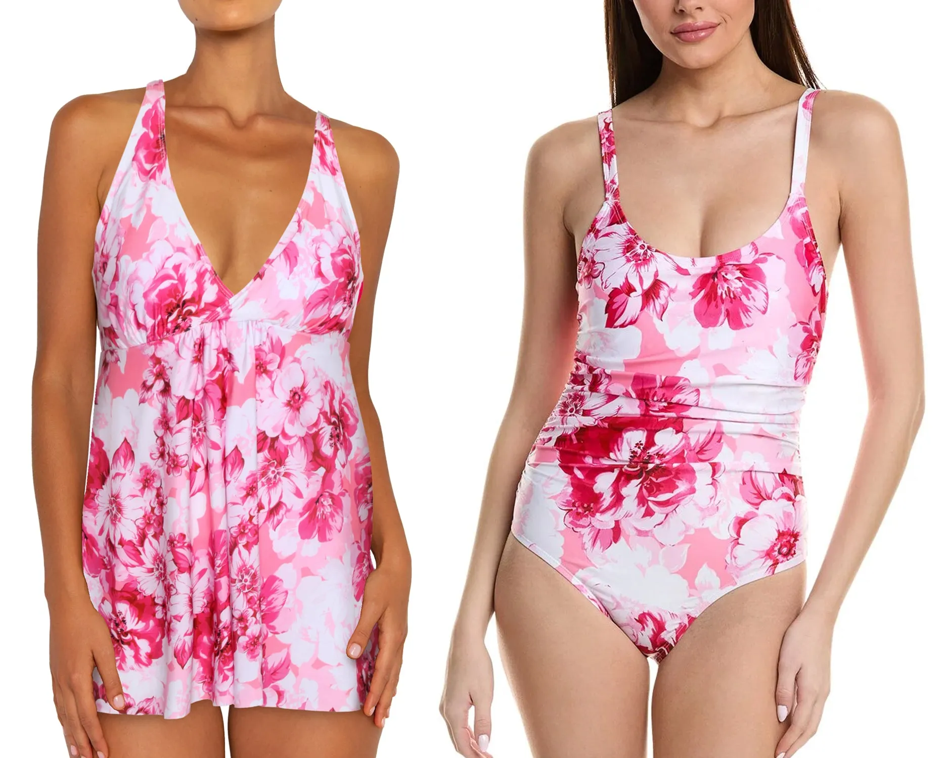 MS-FLOW - Women's Floral Print Flyaway Swimdress & One-Piece Swimsuit Set
