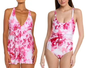 MS-FLOW - Women's Floral Print Flyaway Swimdress & One-Piece Swimsuit Set
