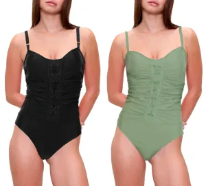 MS-NM1PL - Wholesale Women's One-Piece Swimsuit with Lacing