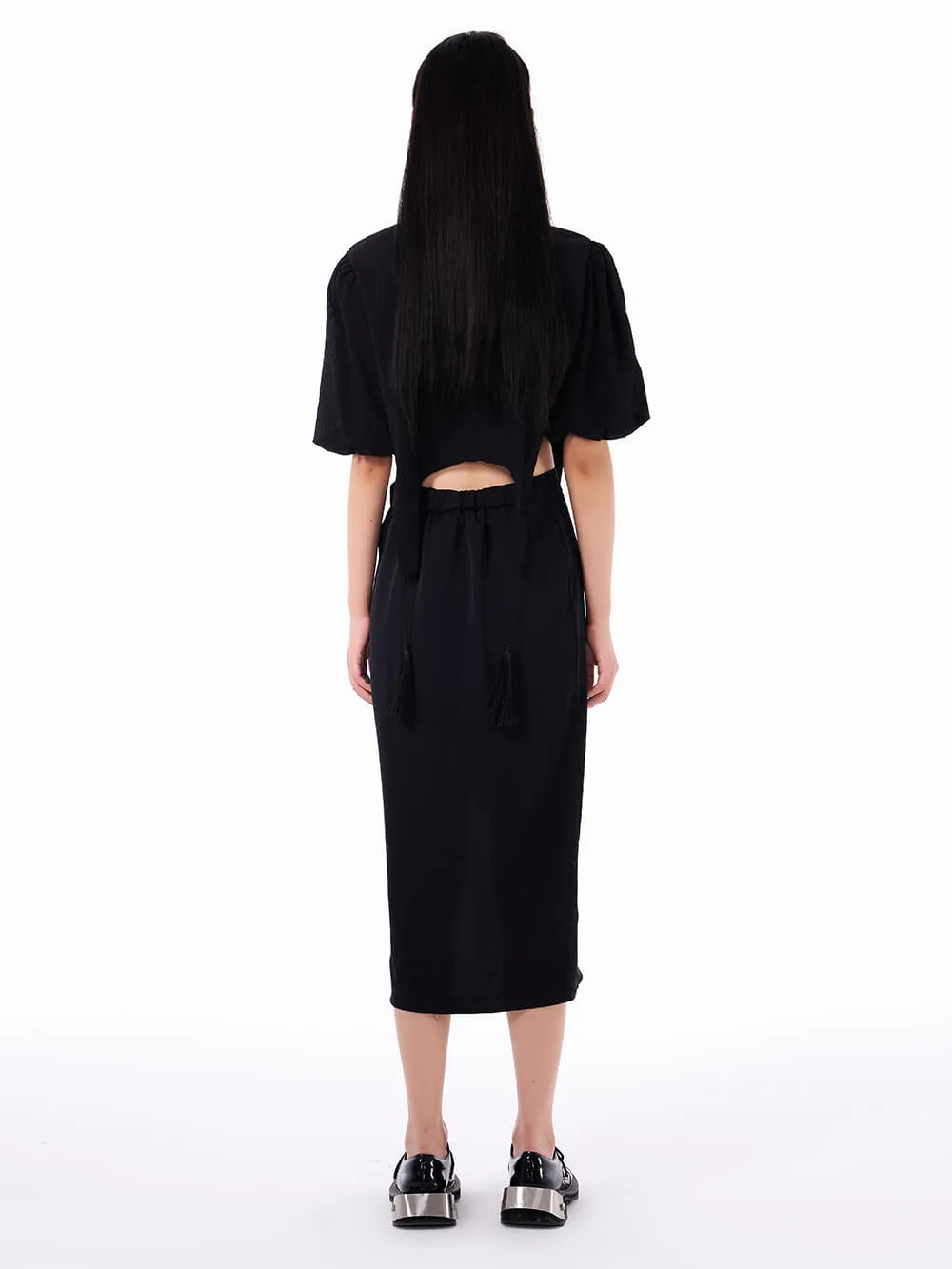 MUKTANK Black Chinese Style Short Detachable Pendant Puff Sleeve Shirt