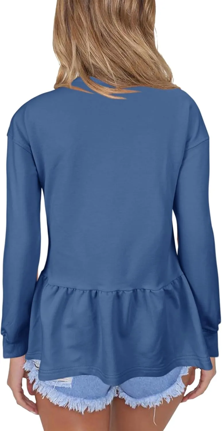 Orchidays Women's Zip Up Peplum Sweatshirts Jackets Long Sleeve Casual Loose Outwear Ruffle Hem Cardigan