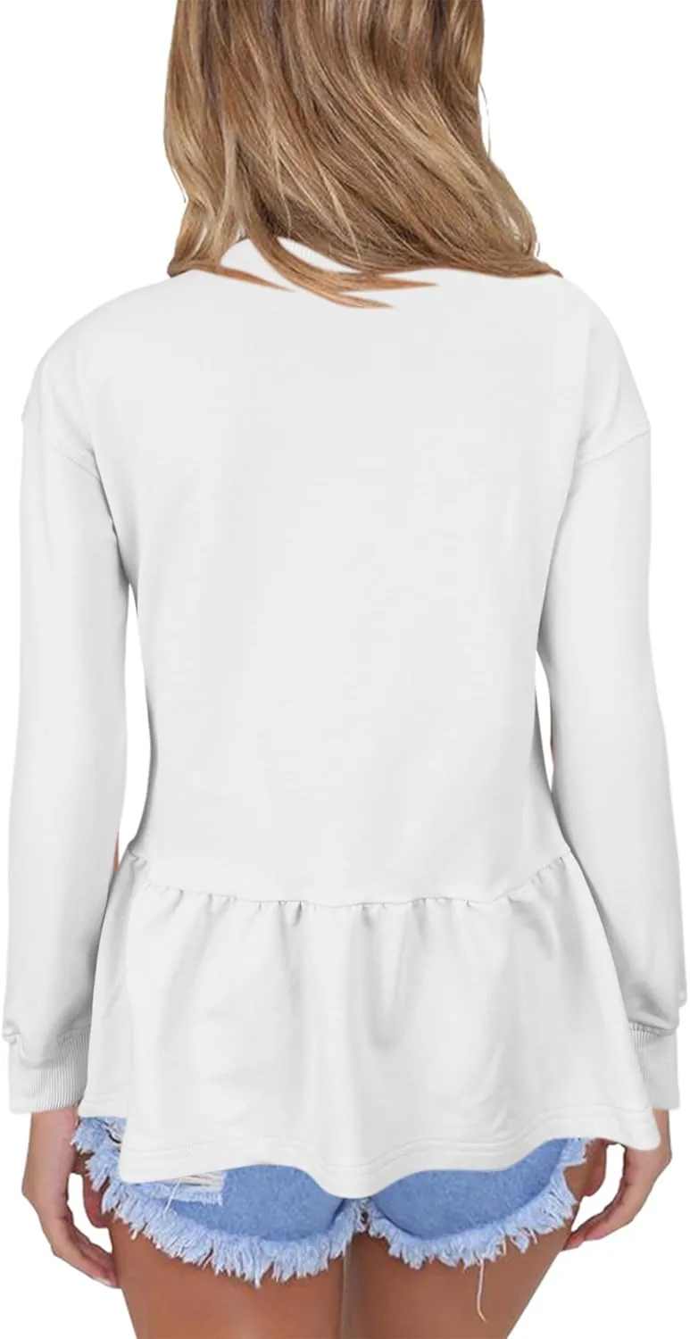 Orchidays Women's Zip Up Peplum Sweatshirts Jackets Long Sleeve Casual Loose Outwear Ruffle Hem Cardigan