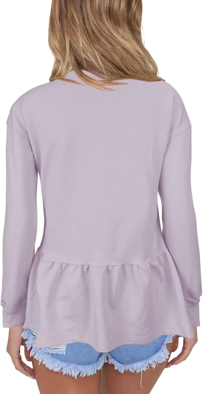Orchidays Women's Zip Up Peplum Sweatshirts Jackets Long Sleeve Casual Loose Outwear Ruffle Hem Cardigan