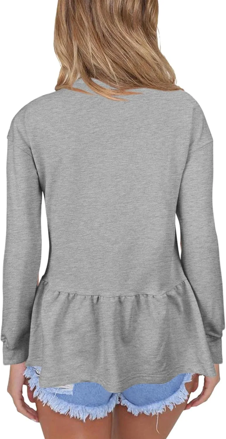 Orchidays Women's Zip Up Peplum Sweatshirts Jackets Long Sleeve Casual Loose Outwear Ruffle Hem Cardigan