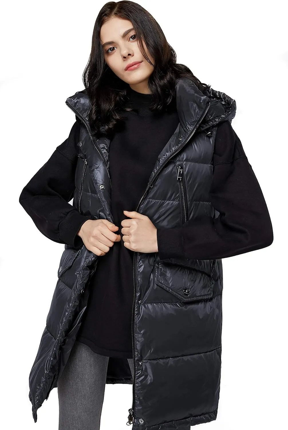 Orolay Womens' Down Vest with Stand Collar Thick Hooded Sleeveless Winter Coats