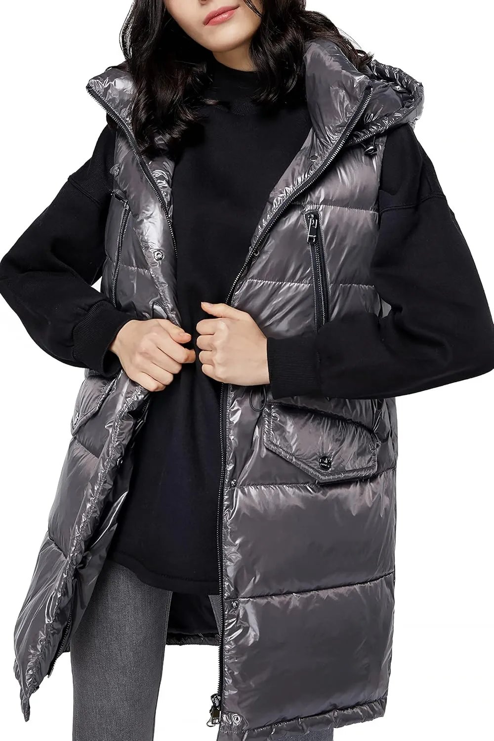 Orolay Womens' Down Vest with Stand Collar Thick Hooded Sleeveless Winter Coats