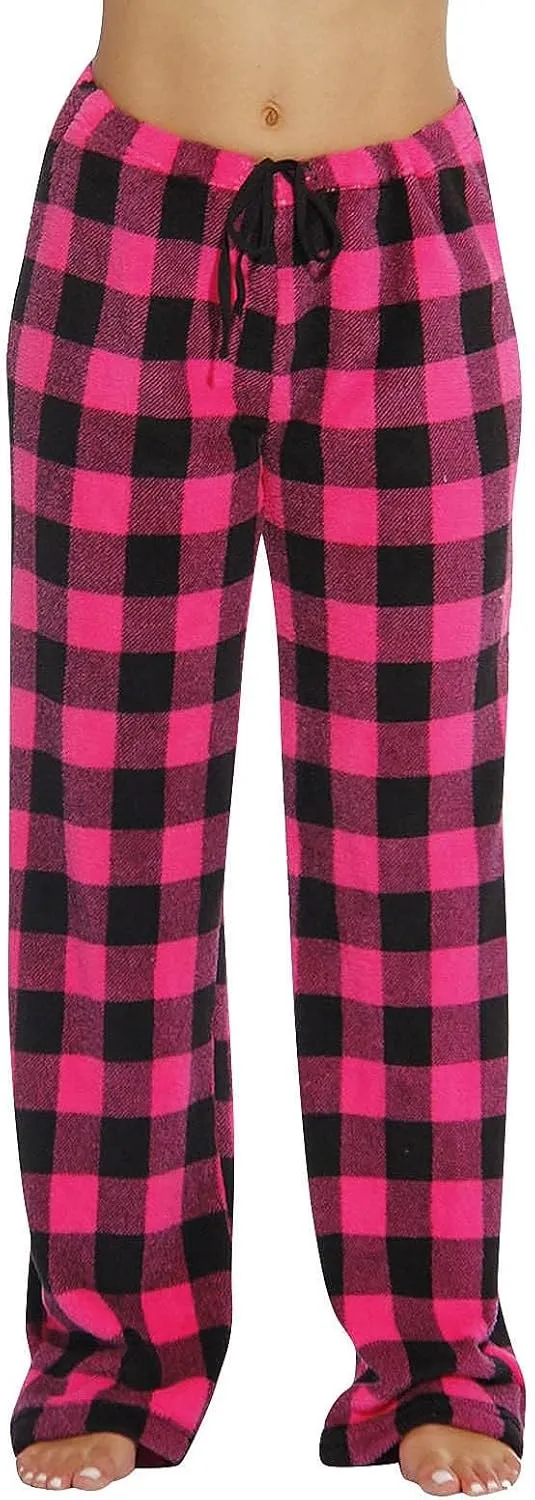 Pajama Pants Women Soft Fuzzy Flannel Plaid Cute Pj Pants Comfy Drawstring Wide Leg Sleep Trousers not Pockets
