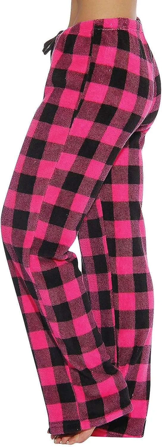 Pajama Pants Women Soft Fuzzy Flannel Plaid Cute Pj Pants Comfy Drawstring Wide Leg Sleep Trousers not Pockets