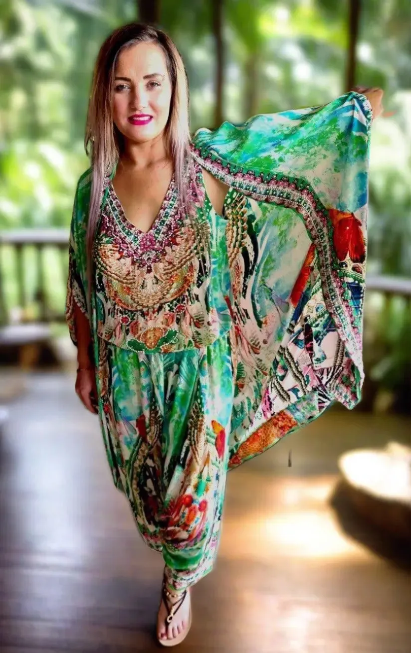 Paradise green silk cami