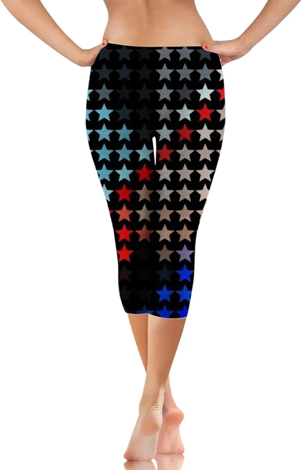 Patriotic Leggings for Women Lightweight Plus Size Summer High Waist 4th of July Yoga Pants USA Flag Cropped Trousers