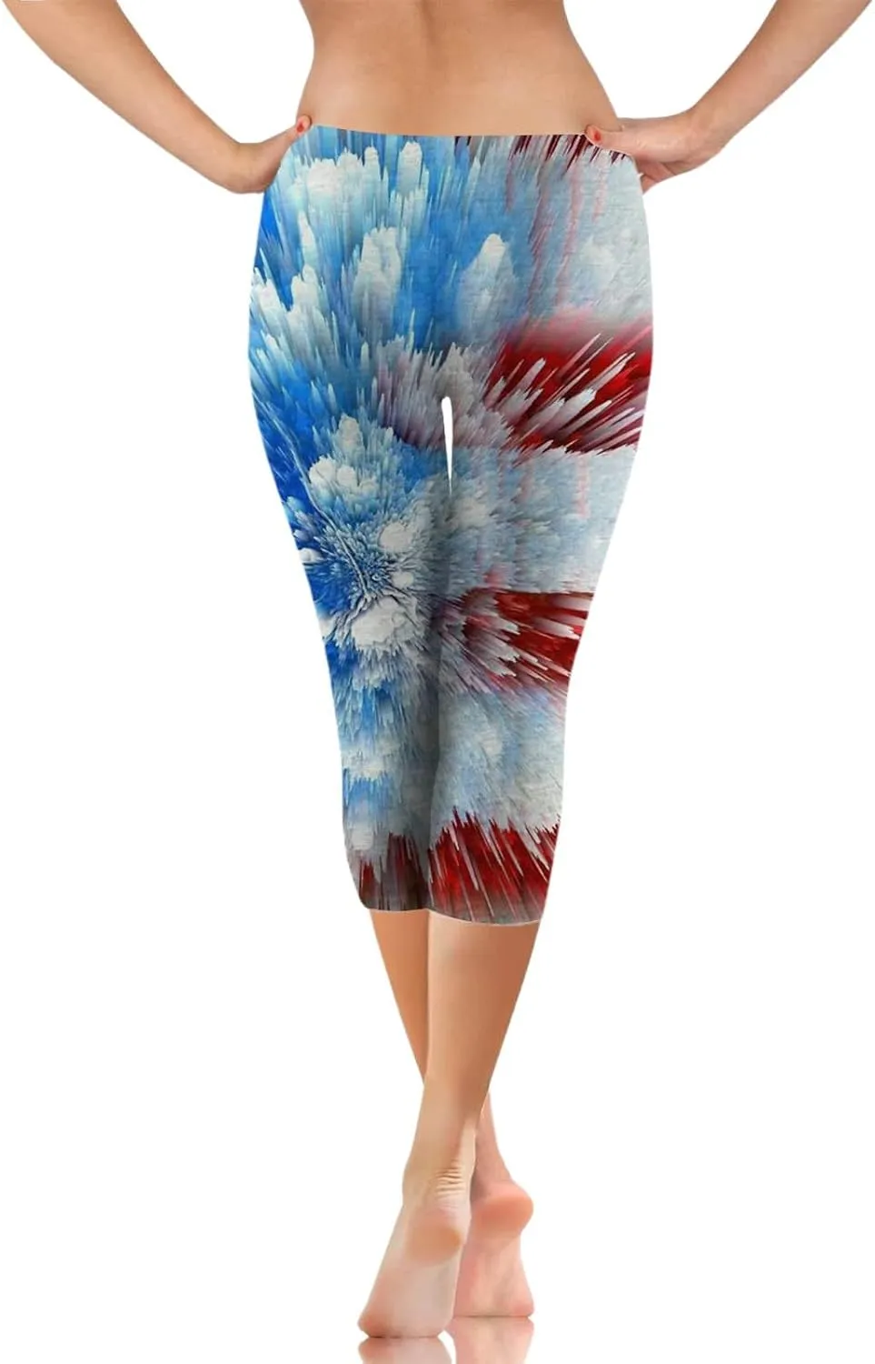 Patriotic Leggings for Women Lightweight Plus Size Summer High Waist 4th of July Yoga Pants USA Flag Cropped Trousers