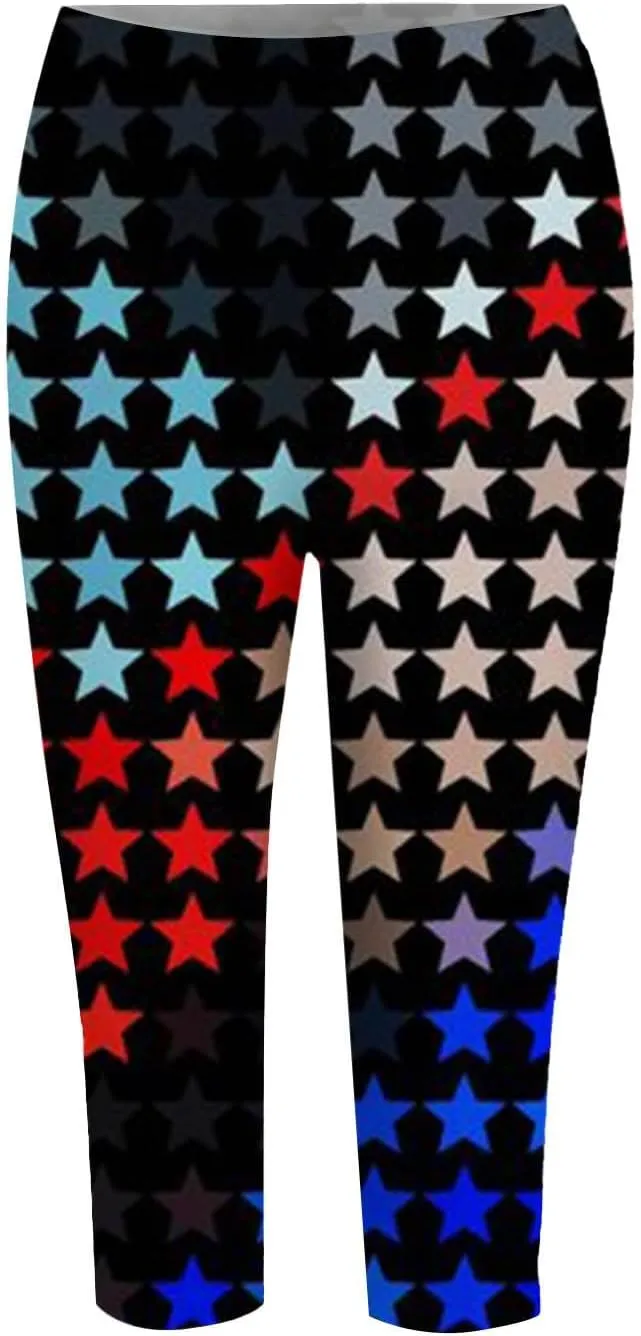 Patriotic Leggings for Women Lightweight Plus Size Summer High Waist 4th of July Yoga Pants USA Flag Cropped Trousers