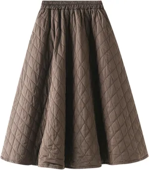 Perbai Women's Insulated Long Winter Skirt High Waisted A Line Pleated Flowy Quilted Puffer Skirts