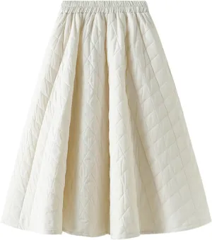 Perbai Women's Insulated Long Winter Skirt High Waisted A Line Pleated Flowy Quilted Puffer Skirts