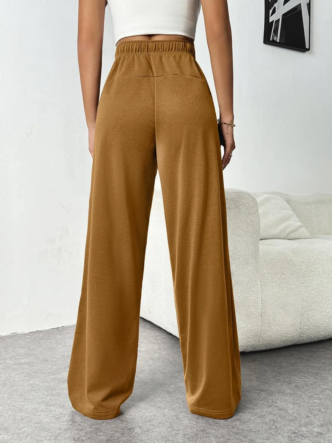 PINSPARK Wide Leg Sweat Pants for Womens High Waisted Baggy Sweatpants Casual Drawstring Workout Pants with Pockets