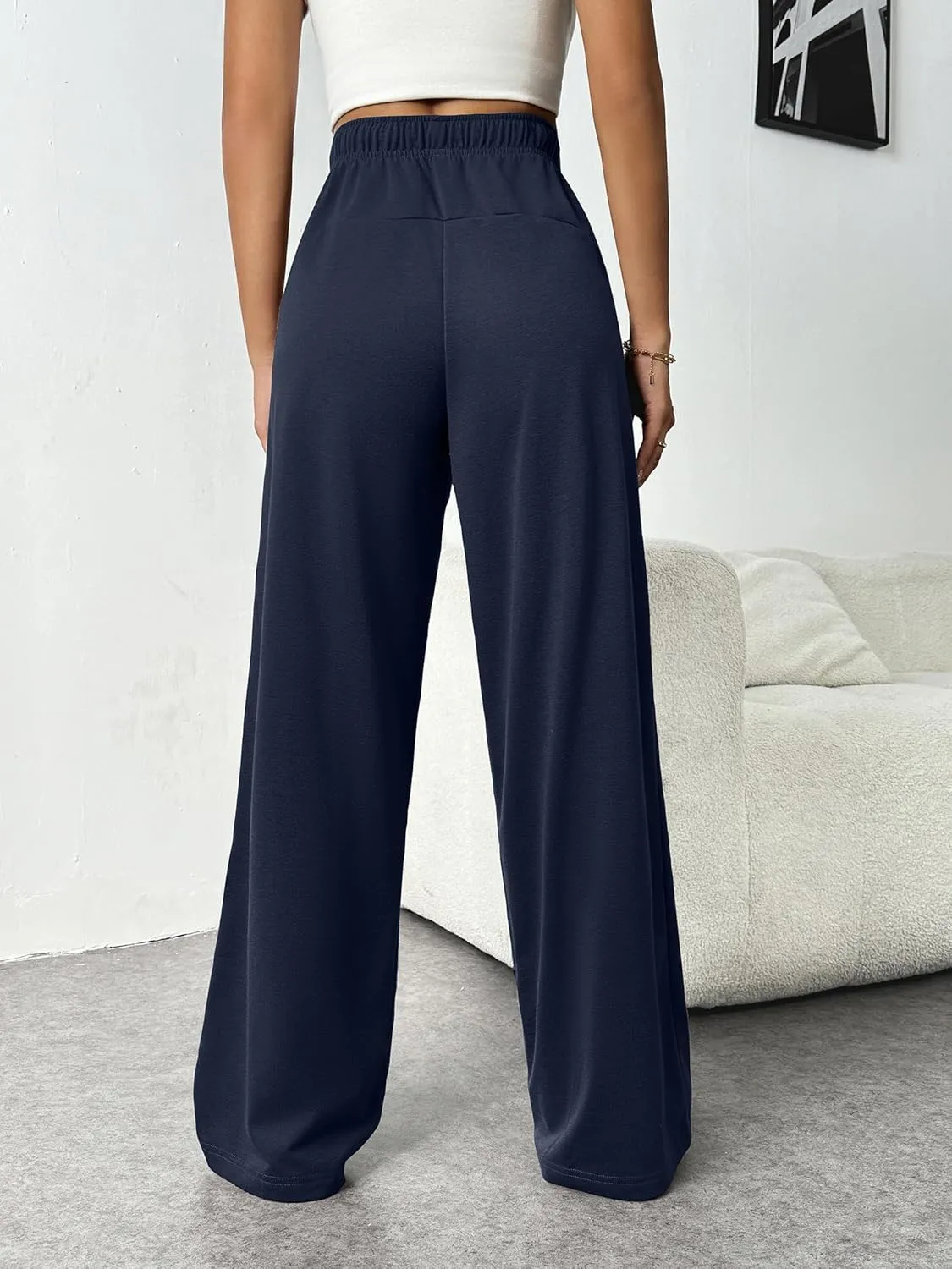 PINSPARK Wide Leg Sweat Pants for Womens High Waisted Baggy Sweatpants Casual Drawstring Workout Pants with Pockets
