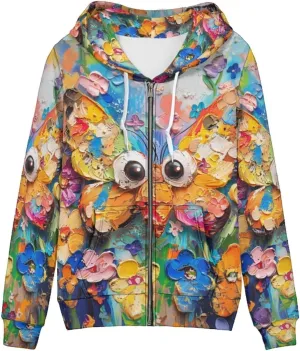 PinUp Angel Women Zip Up Hoodie Art Animal Oil Painting Graphic Oversized Hooded Sweatshirt Jacket Coats Streetwear