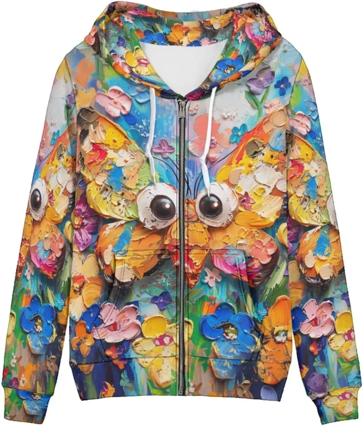 PinUp Angel Women Zip Up Hoodie Art Animal Oil Painting Graphic Oversized Hooded Sweatshirt Jacket Coats Streetwear