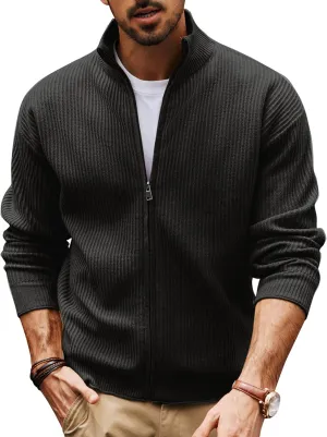 PJ PAUL JONES Mens Cardigan Sweater Full Zip Up Sweaters Casual Slim Fit Stand Collar Knitted Cardigans