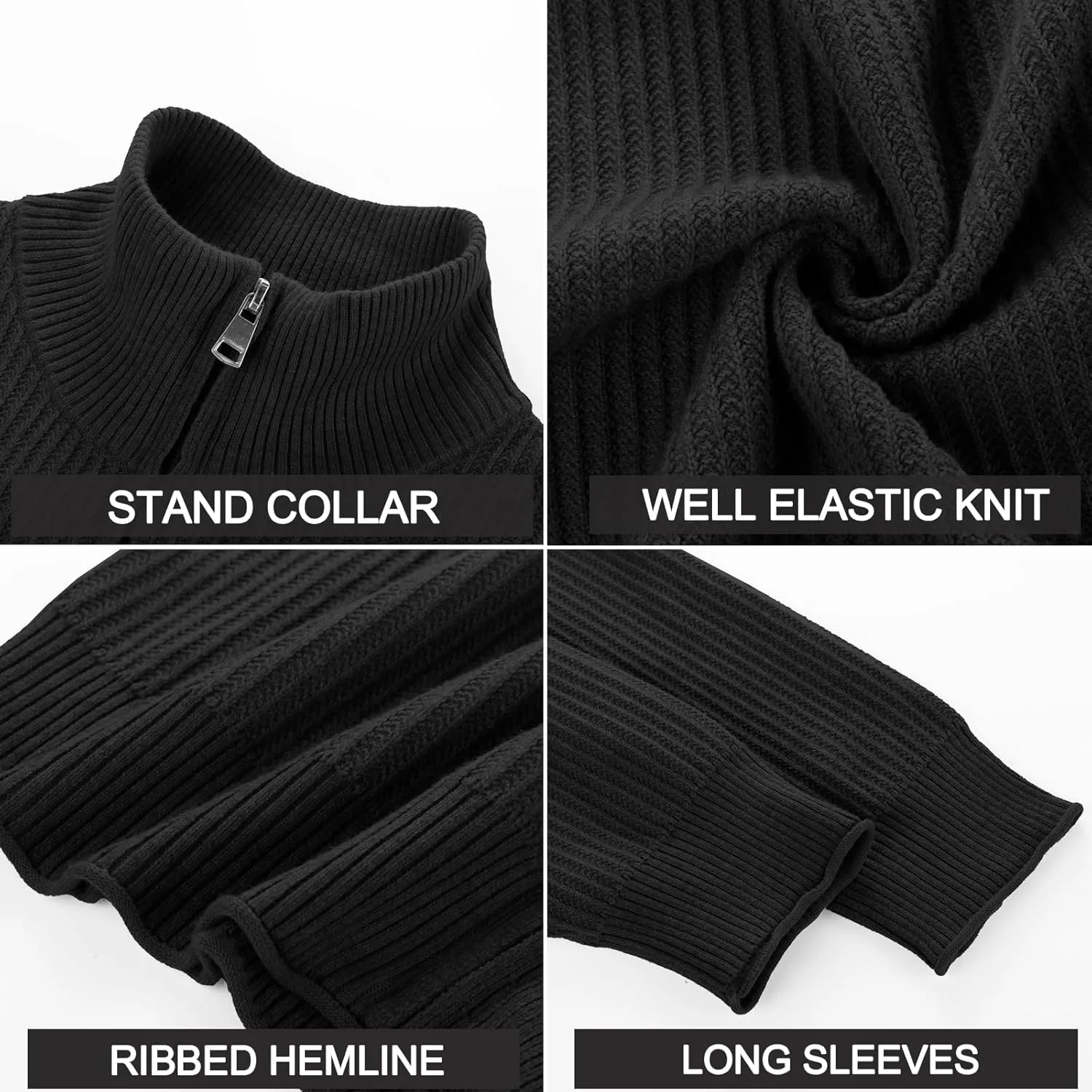 PJ PAUL JONES Mens Cardigan Sweater Full Zip Up Sweaters Casual Slim Fit Stand Collar Knitted Cardigans