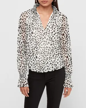 Printed V-Neck Smocked Top in Black And White