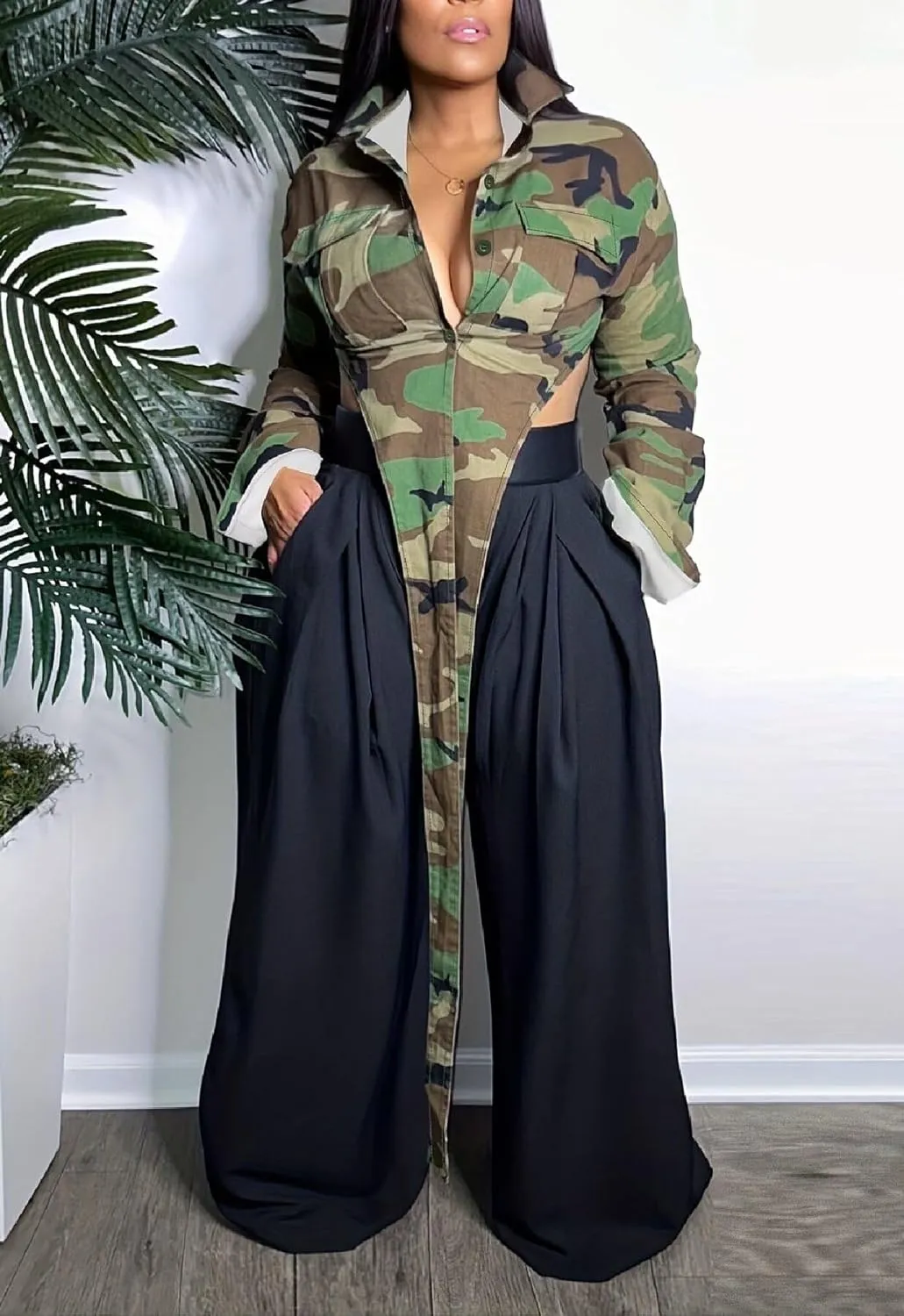 Ptorlio Womens Casual Cropped Camo Jacket Long Sleeve Camouflage Fall Jackets Y2K Coat Outerwear