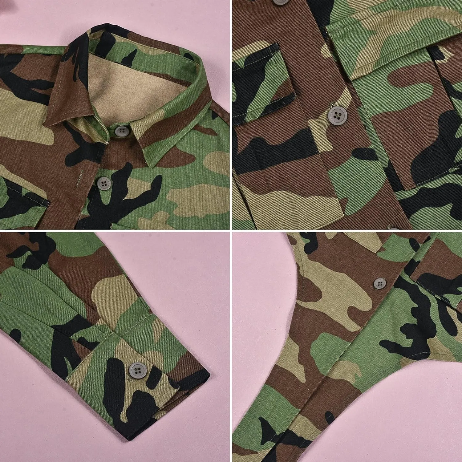 Ptorlio Womens Casual Cropped Camo Jacket Long Sleeve Camouflage Fall Jackets Y2K Coat Outerwear