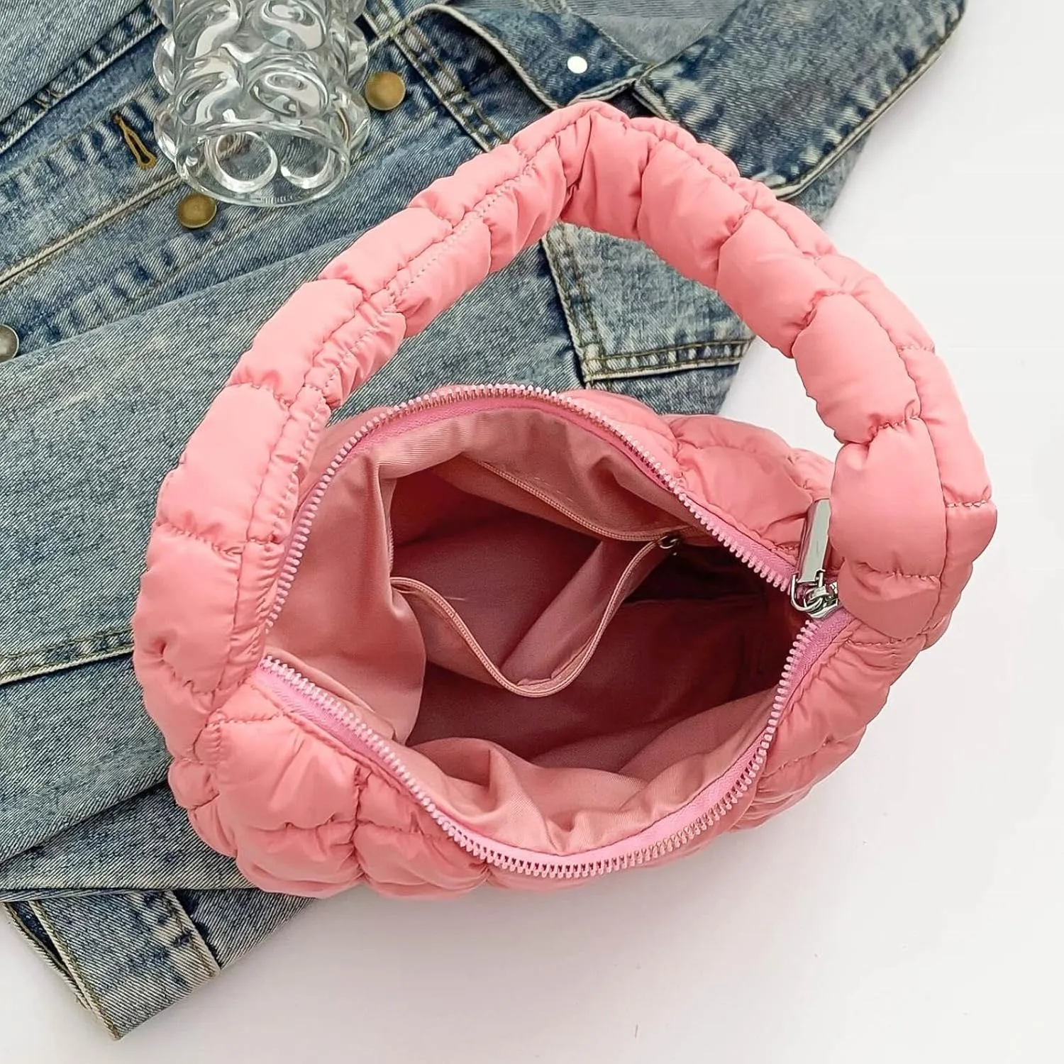 Puffer Quilted Shoulder Bag for Women Handbag Puffy Hobo Nylon Padded Tote Bag Soft Purse Lightweight