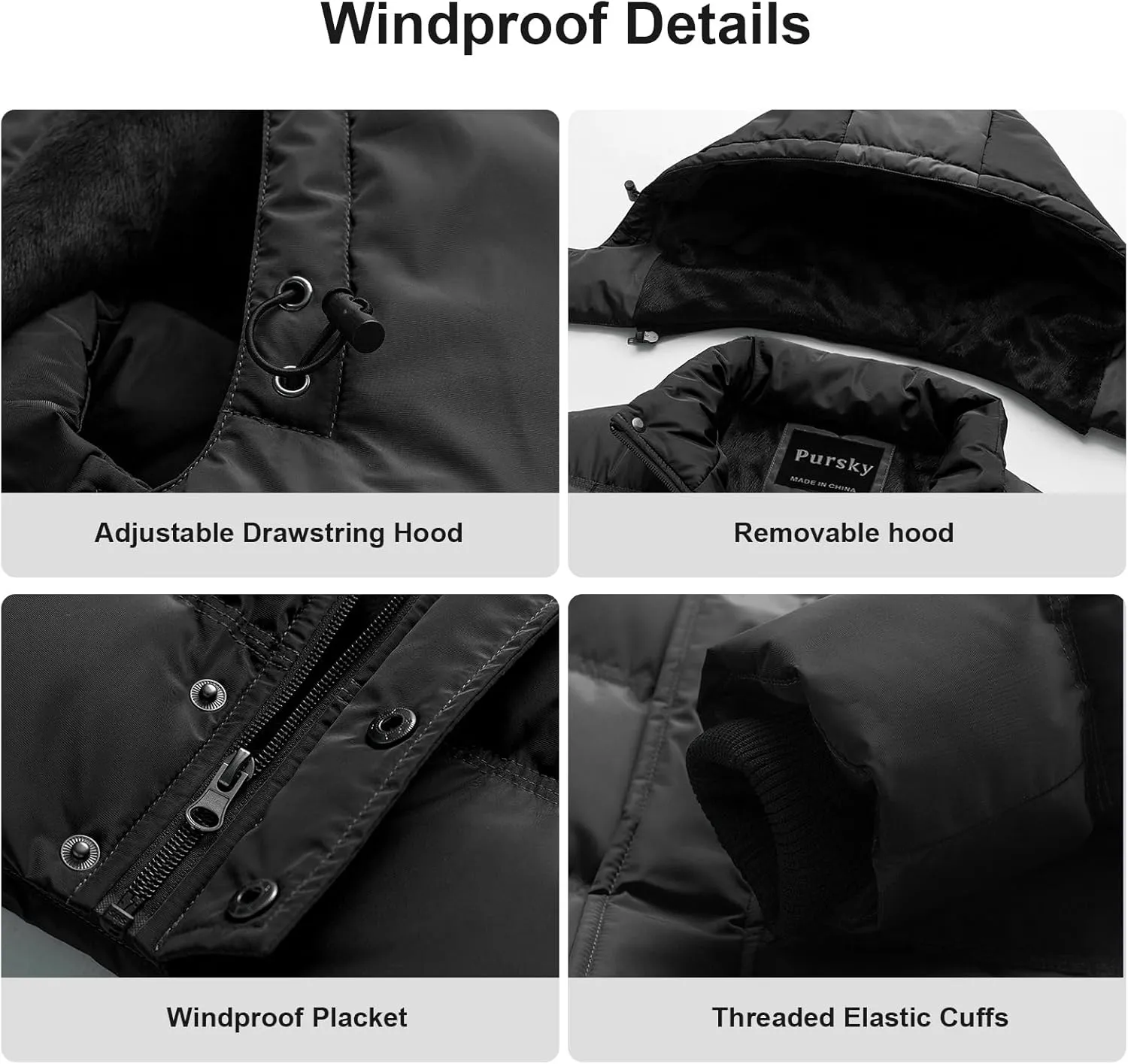 Pursky Men's Puffer Jacket Waterproof Winter Bubble Coats Ski Parka Fur Hooded