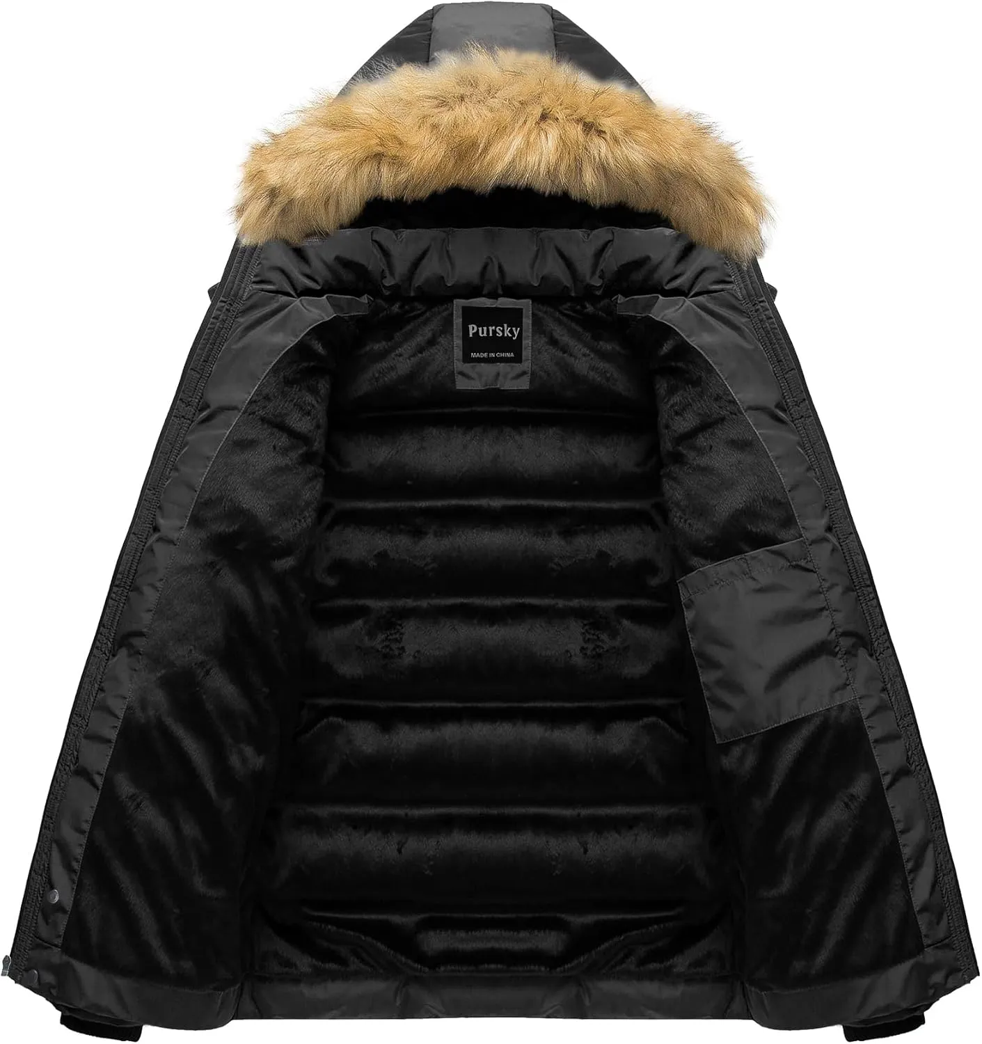Pursky Men's Puffer Jacket Waterproof Winter Bubble Coats Ski Parka Fur Hooded