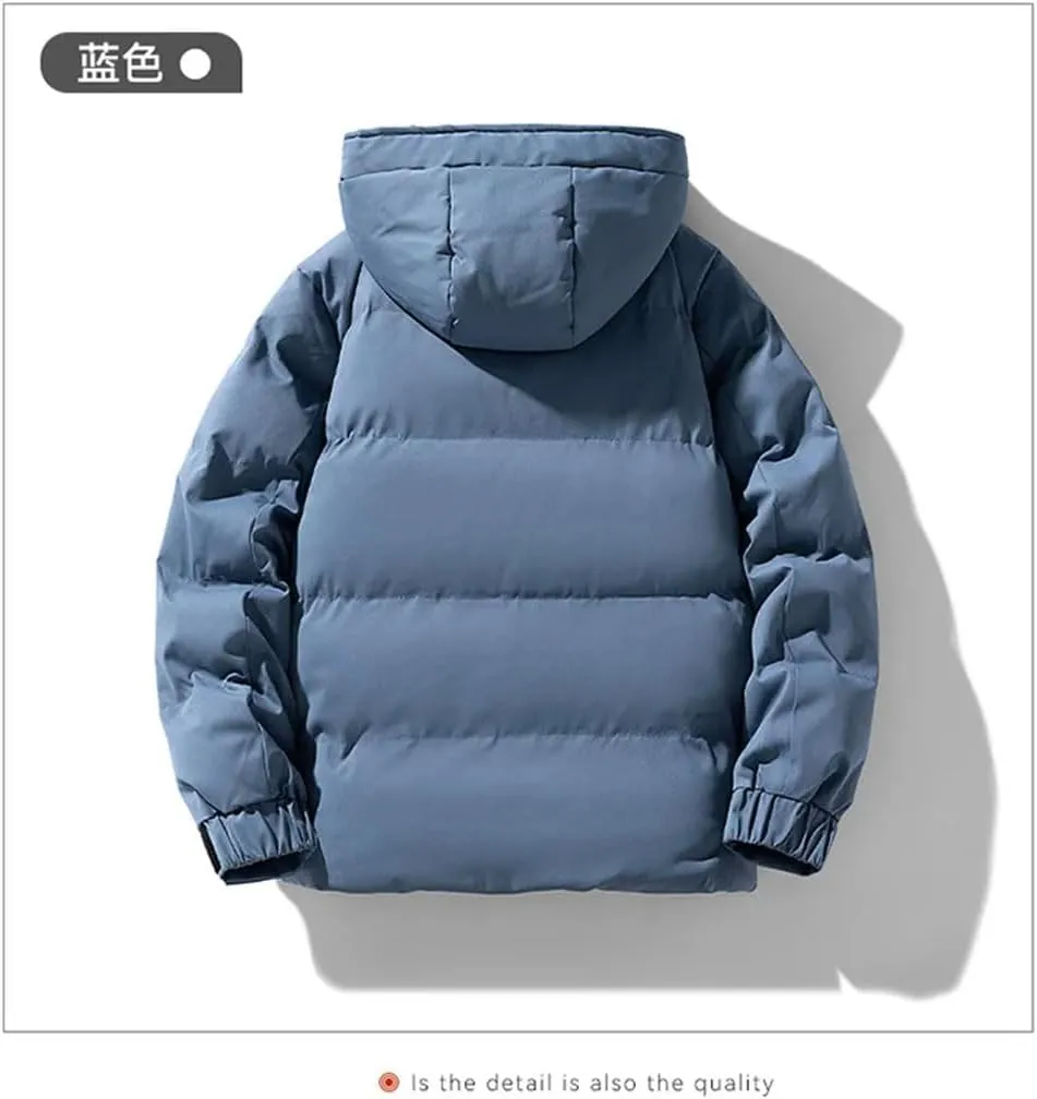 REHJJDFD Men's Down Jacket Solid Color Detachable Hat Outdoor Camping Thickening Jacket Men's Cotton-Padded Coat