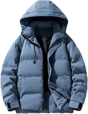 REHJJDFD Men's Down Jacket Solid Color Detachable Hat Outdoor Camping Thickening Jacket Men's Cotton-Padded Coat