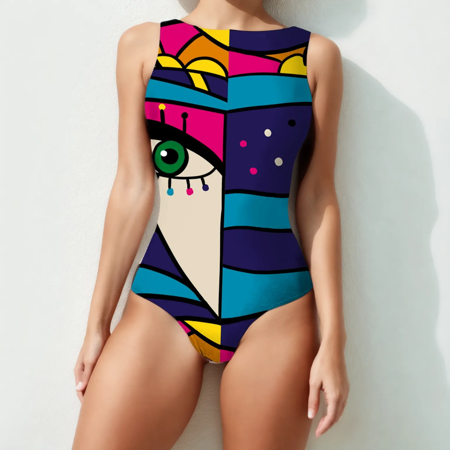 Retro Elegance Abstract Swimsuit
