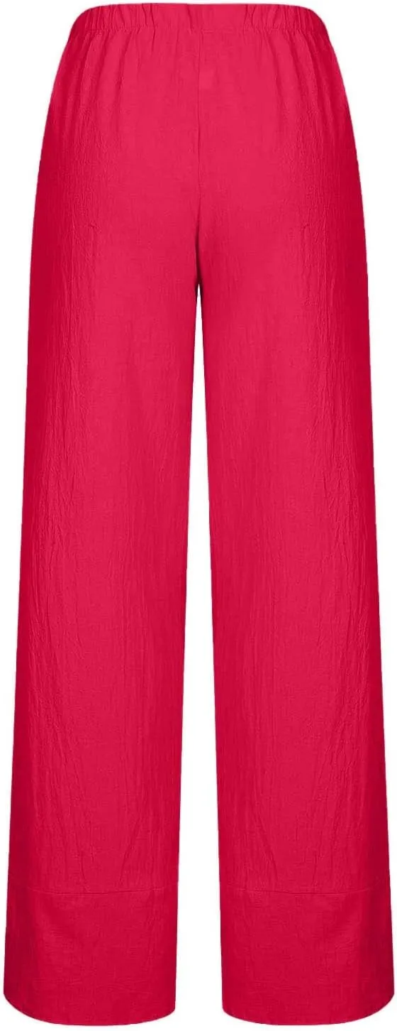 RKSTN Linen Pants Women Summer 2024 Trendy Womens Capri Pants Casual Solid Wide Leg Pants Elastic Waist Cropped Trousers