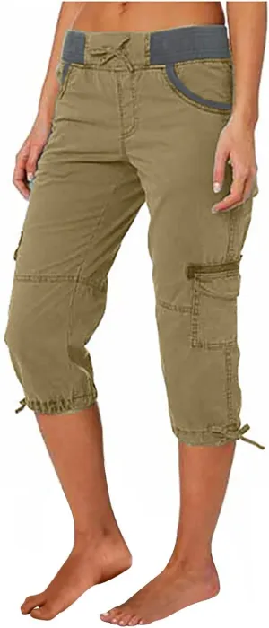 RKSTN Summer Capri Pants for Women Casual Cargo Pant Elastic Waist Cropped Trouser Pants with Pockets Plain Capris