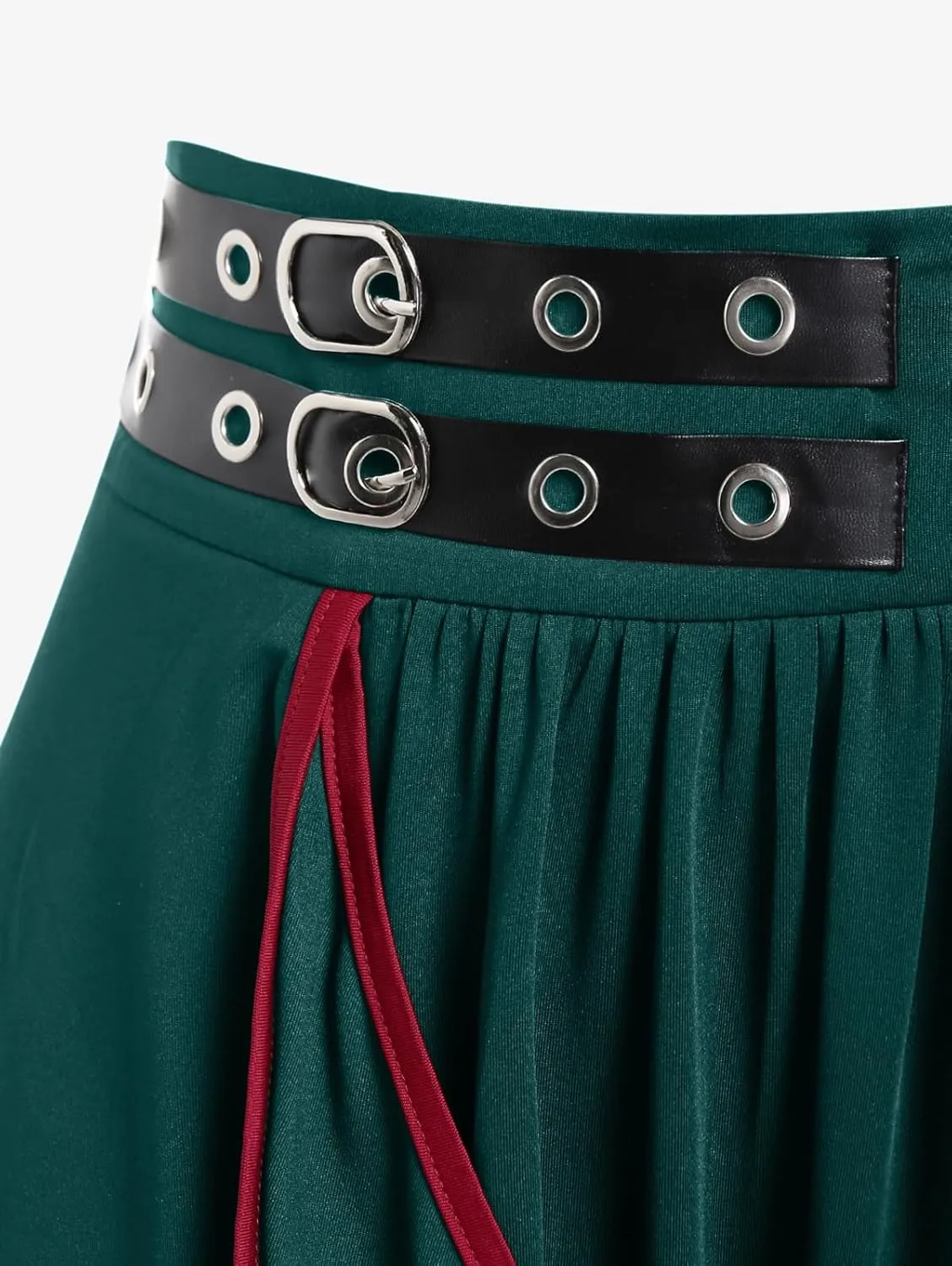Rosegal Women's Plus Size Gothic Mini Skirt Contrast Tape Buckled Midi High Waist Elastic A-Line Skirt