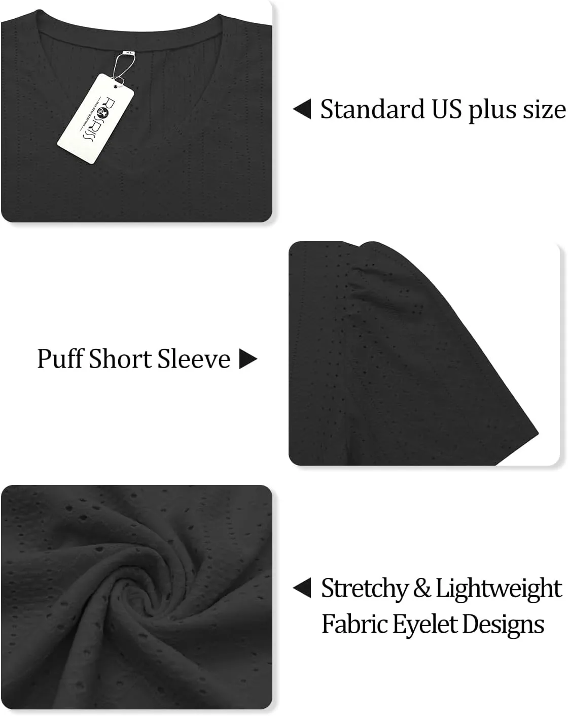 ROSRISS Womens Plus-Size Tops Summer Short Sleeve V Neck Eyelet Shirts