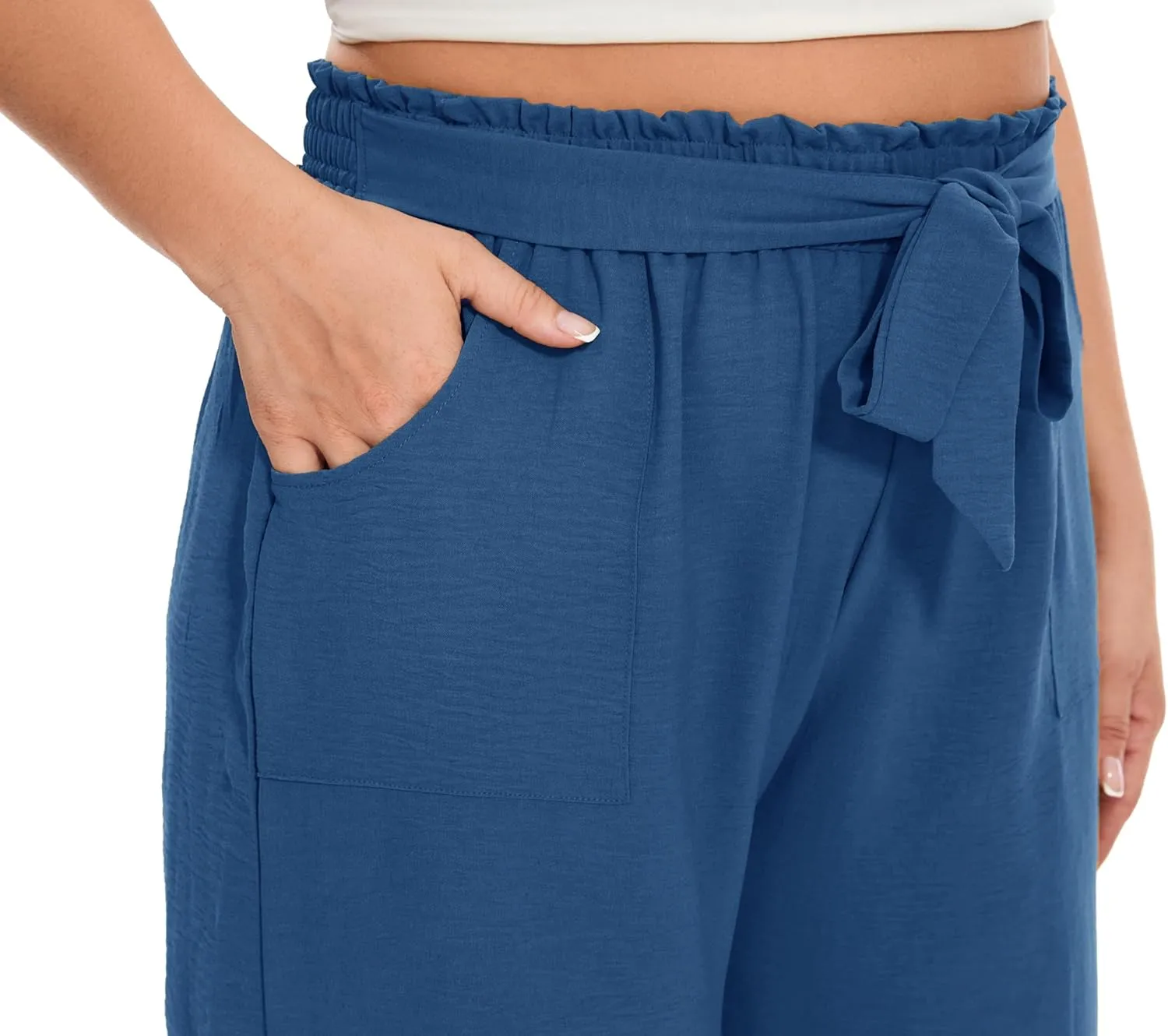 SEKINO Women's Plus Size Wide Leg Pants Loose Casual Flowy Pants Adjustable Knot Belted Lounge Beach Pants with Pockets