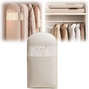 Self-Compression Hanging Garment Bag for Coats | Large Dust Cover | Beige(Beige,Large)