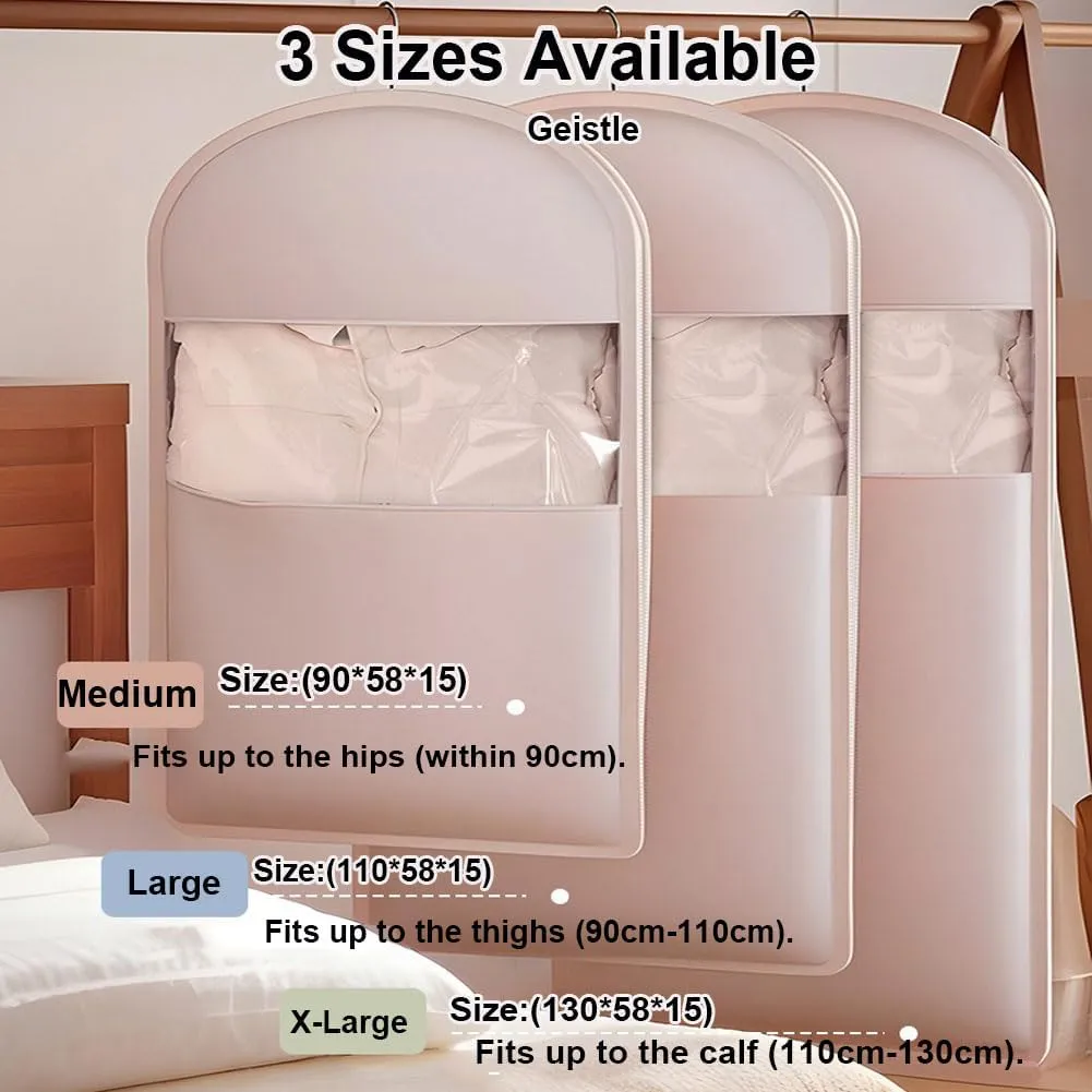 Self-Compression Hanging Garment Bag for Coats | Large Dust Cover | Beige(Beige,Large)