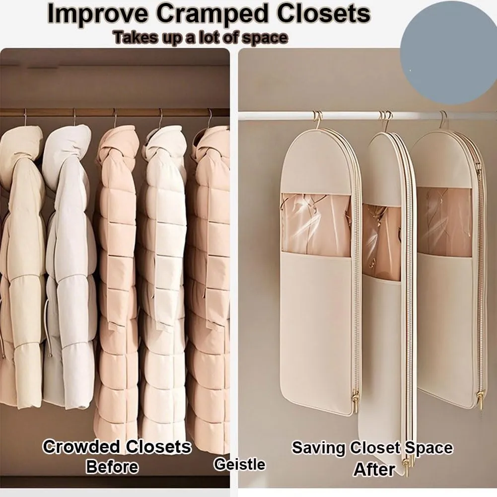 Self-Compression Hanging Garment Bag for Coats | Large Dust Cover | Beige(Beige,Large)
