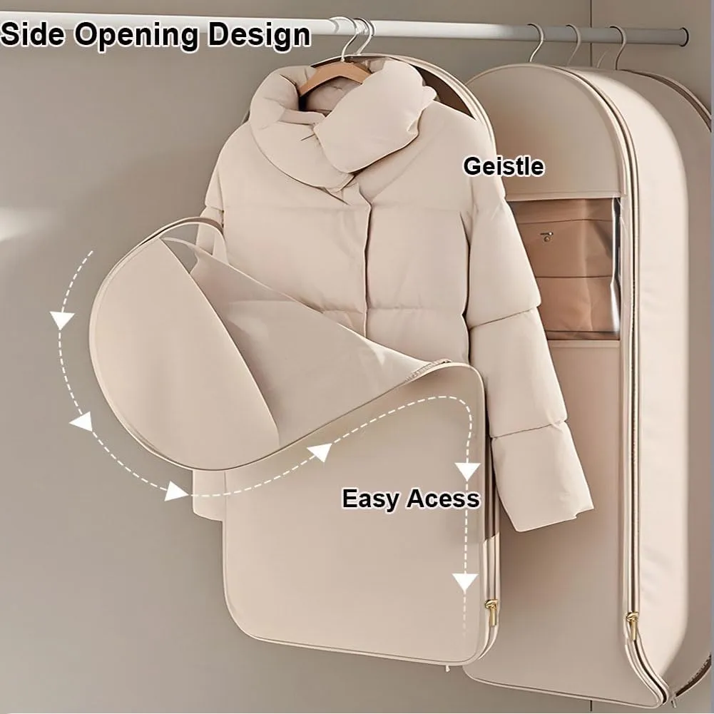 Self-Compression Hanging Garment Bag for Coats | Large Dust Cover | Beige(Beige,Large)