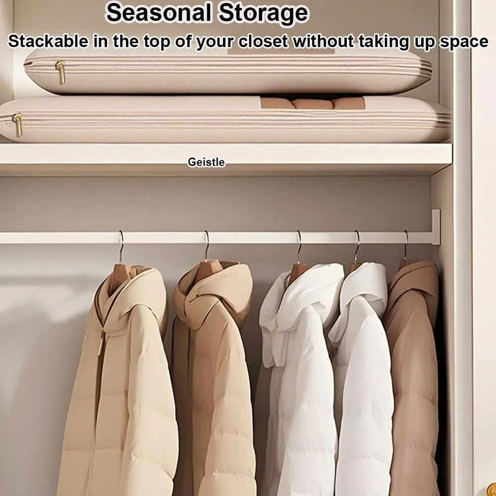 Self-Compression Hanging Garment Bag for Coats | Large Dust Cover | Beige(Beige,Large)